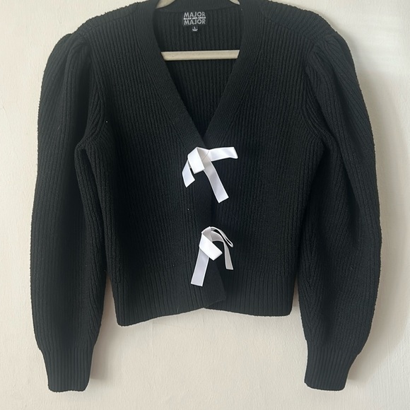 Coquette Bow Knit Button Up Black and White Sweater Cardigan NWOT - Picture 1 of 4